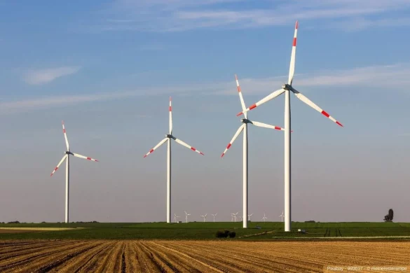 Vier Windräder auf einem Feld - In diesem Beitrag erfahren Sie wissenswerte Infos über die Vor- und Nachteile der Reform des Erneuerbare-Energien-Gesetzes.